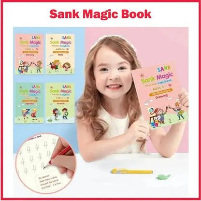 Sank Magic Practice Copybook Set – 4 Pcs Reusable Handwriting Practice Books With 10 Refills for Kids with Magic Ink Technology