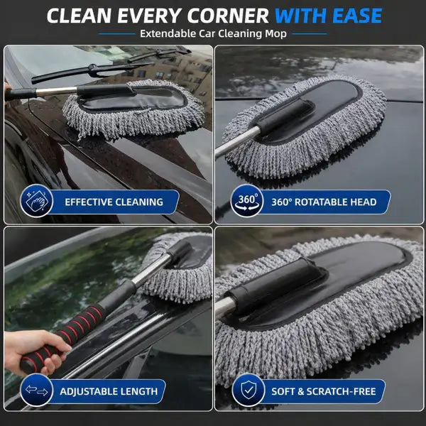 Car Wash Cleaning Brush Duster Dust Wax Mop Microfiber Telescoping Tool For Vehicle Exterior And Interior Cleaning